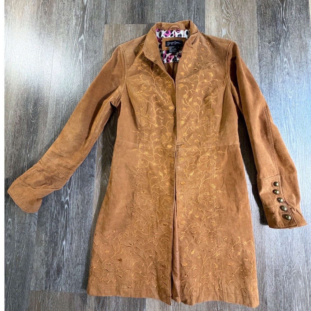 Prosper & Benne Leather Jacket Womens Small Brown Floral Suede Embroidered Coat